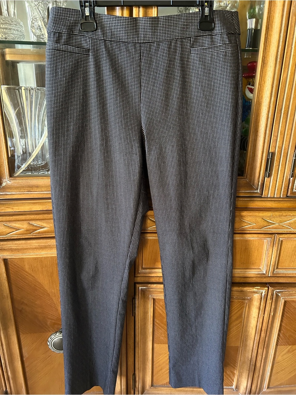 Liz Claiborne Black & White Micro-Check Straight Leg Pants